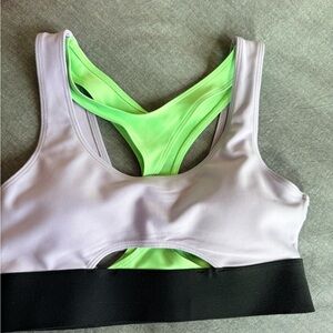 ALO Yoga Lavender and Neon Green Sports Bra